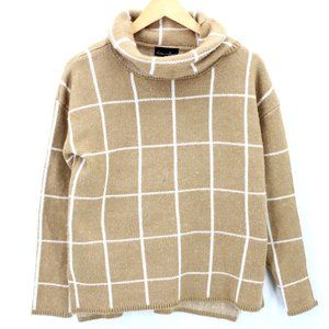 Alison Andrews Sweater Womens Brown Plaid Pullover Long Sleeve Cowl Neck Small S